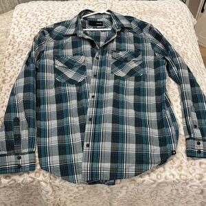 Hurley Men's Plaid Button-Down Shirt - Black, Blue, and White